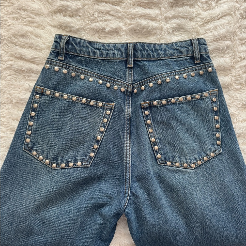 Authentic Reformation Cary High Rise Slouchy Wide Leg Studded Jean